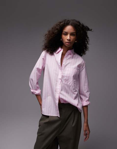 Mango – Gestreifte Oversize-Hemdbluse in Hellrosa - view 1