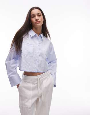 Mango - Gestreiftes Cropped-Hemd in Blassblau