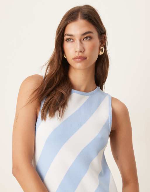 Mango – Gestreiftes Minikleid aus kompaktem Strick in Pastellblau, 3 von 4