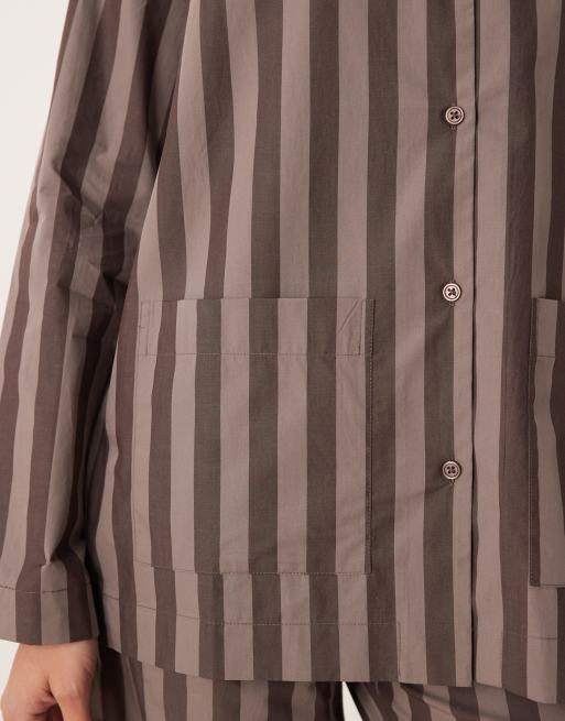 Mango – Gestreiftes Pyjama-Hemd in Braun, Kombiteil 3, 4 von 4