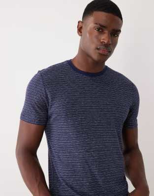 Gestreiftes Regular-Fit-T-Shirt aus Leinenmix in Marineblau-Navy Navy S