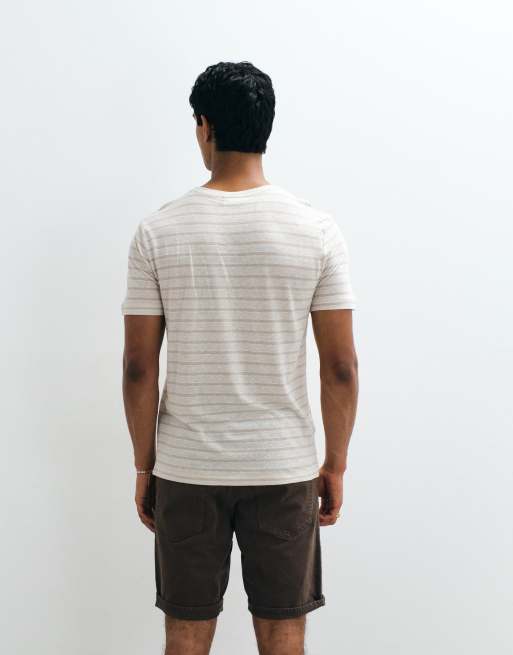 Mango – Gestreiftes T-Shirt aus Leinenmix in Beige, 5 von 5