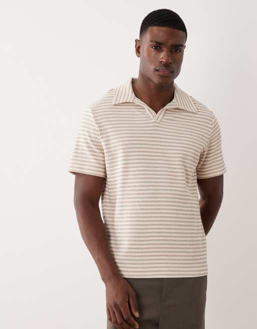 Mango – Gestreiftes T-Shirt in Beige mit hohem Baumwollanteil und Reverskragen, 3 von 5