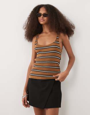 Mango - Gestreiftes Trägertop aus Baumwollmix in Braun und Schwarz-Brown