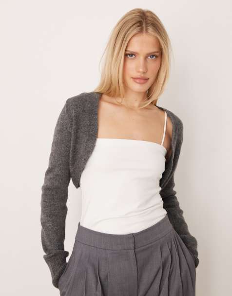 Mango – Gestricktes Bolero-Oberteil in Anthrazit - view 1