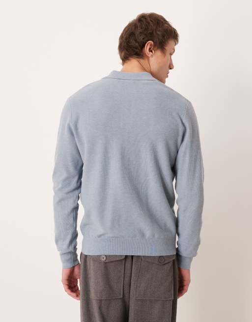 Mango – Gestricktes Polo-Oberteil aus Baumwollmix in Hellblau, 3 von 5