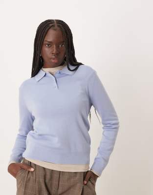 Mango - Gestricktes Polo-Oberteil in Blassblau