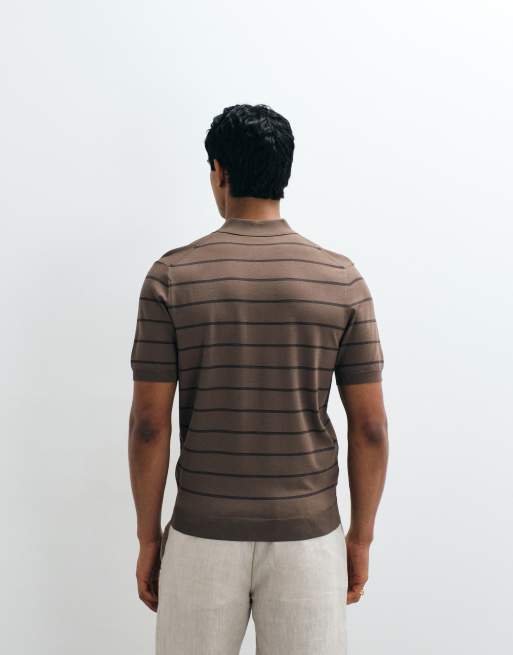 Mango – Gestricktes Polo-T-Shirt in gestreiftem Braun, 4 von 5