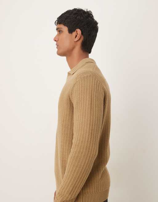 Mango – Gestricktes Polohemd in Beige mit offenem Kragen, 4 von 5