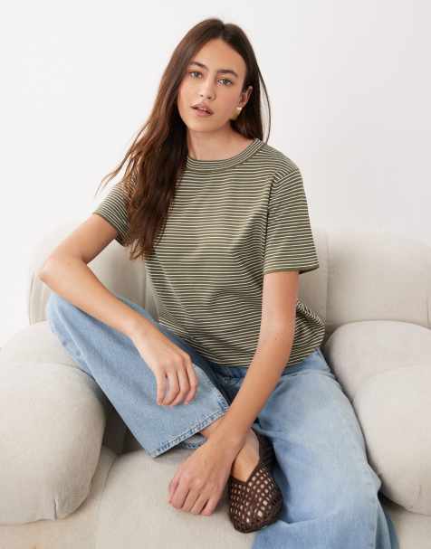 Mango gestricktes T-Shirt mit Khaki-Streifen - view 1