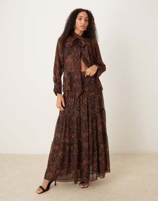 Mango - Gestufter Maxirock mit Paisleymuster, Kombiteil-Brown