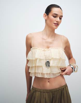 Mango - Gestuftes Camisole-Oberteil in Beige mit Knitterstruktur-Neutral