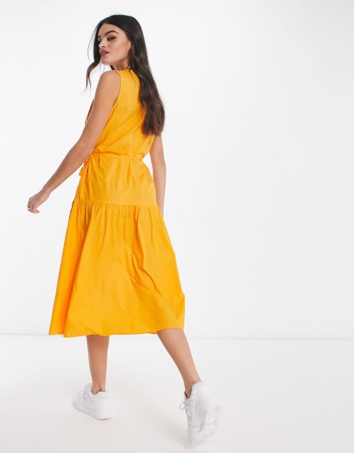 Mango – Gestuftes Midikleid in Orange mit Blumenstickerei, 2 von 4