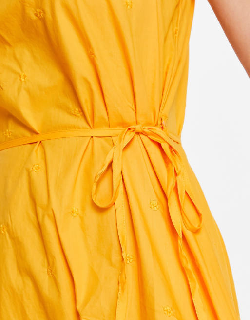 Mango – Gestuftes Midikleid in Orange mit Blumenstickerei, 3 von 4