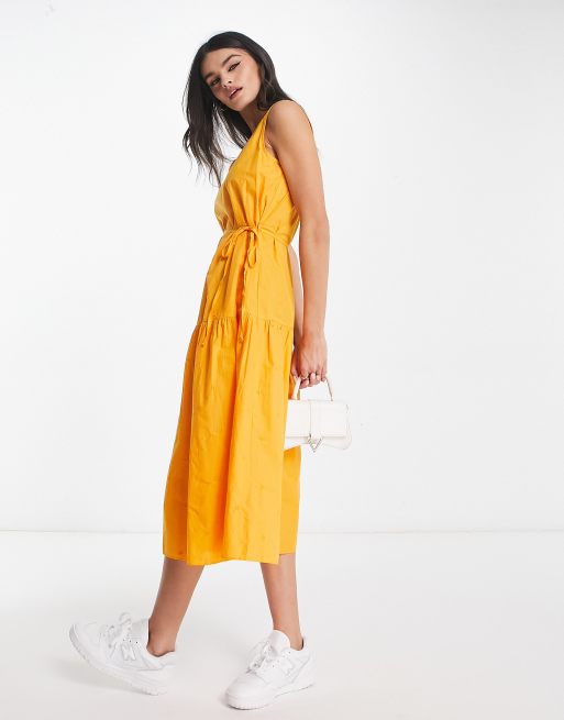 Mango – Gestuftes Midikleid in Orange mit Blumenstickerei, 4 von 4