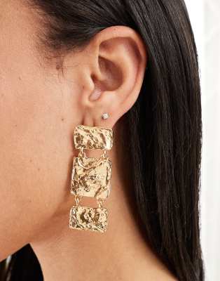 Mango - Getextureerde oorhangers in goud 