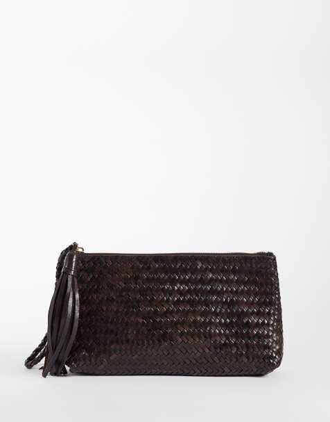 Mango gevlochten leren pouch in bruin - view 1