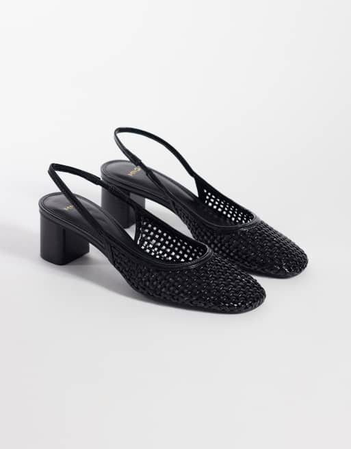 Mango - Gevlochten slingback schoenen van imitatieleer met hak in zwart, 2 van 4
