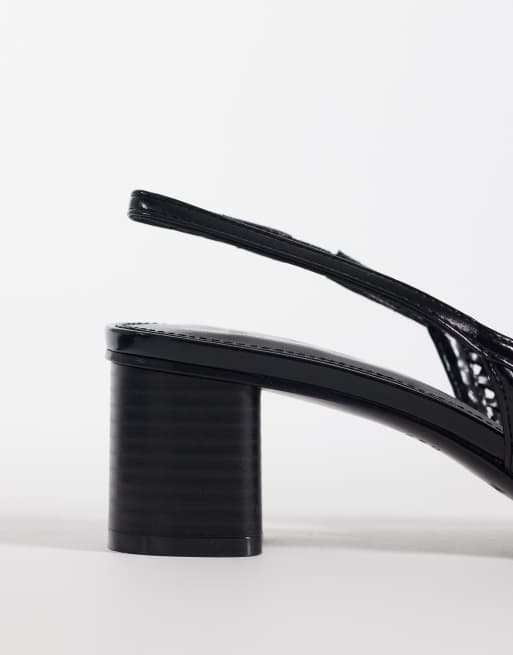 Mango - Gevlochten slingback schoenen van imitatieleer met hak in zwart, 3 van 4