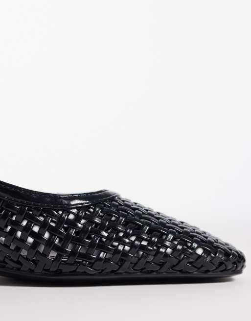 Mango - Gevlochten slingback schoenen van imitatieleer met hak in zwart, 4 van 4