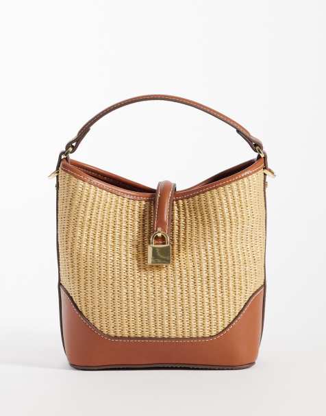 Mango – Gewebte Beuteltasche in Beige mit Schnalle - view 1