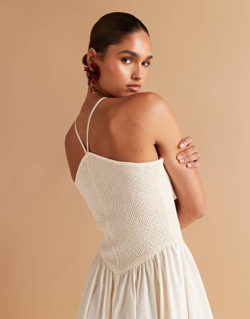 Mango – Gewebtes Neckholder-Miederkleid in Ecru mit voluminösem A-Linien-Rock, 3 von 4