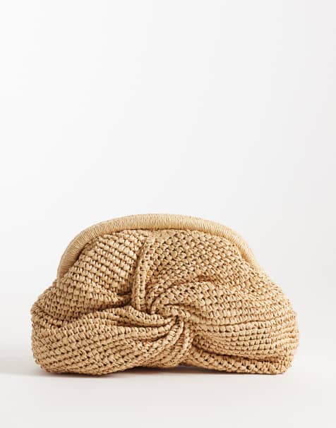 Mango - Geweven clutch tas met gedraaid detail in beige - view 1