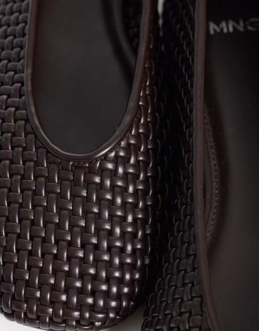 Mango - Geweven platte schoenen van imitatieleer in donkerbruin , 4 van 4