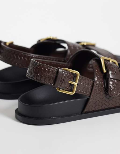 Mango geweven sandalen van imitatieleer in bruin, 3 van 4