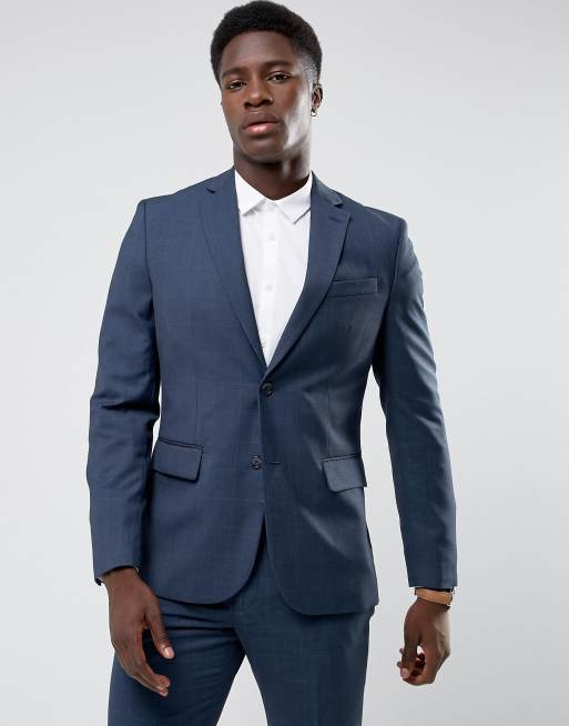 Mango Giacca da abito da uomo slim a quadri blu navy ASOS