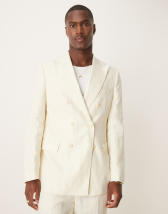 Mango slim fit double breasted linen suit blazer in ecru - part of a set