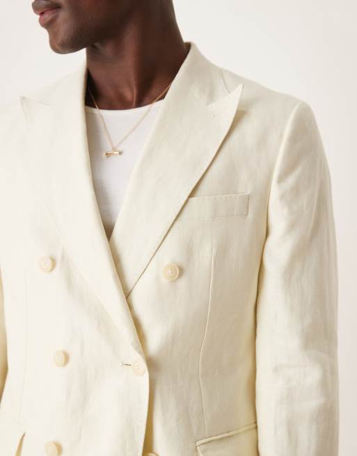 Mango slim fit double breasted linen suit blazer in ecru - part of a set