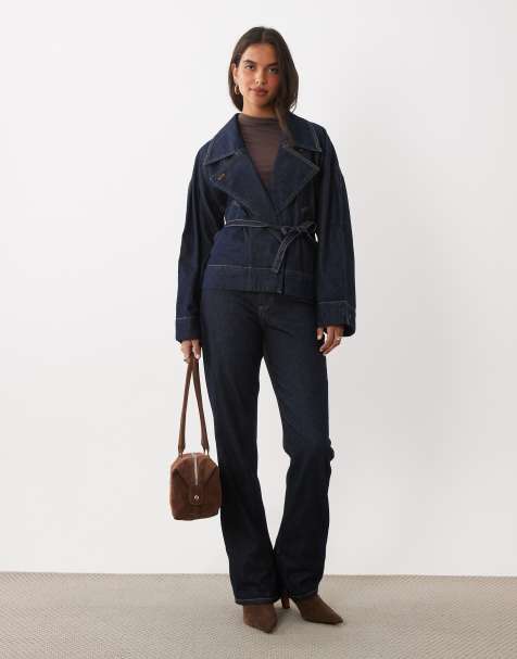 Mango giacca di jeans corta con cintura in denim indaco in cotone 100% - view 1