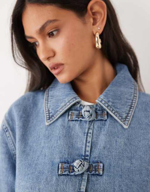 Mango - Giacca di jeans in 100% cotone blu con bottoni, 3 di 4