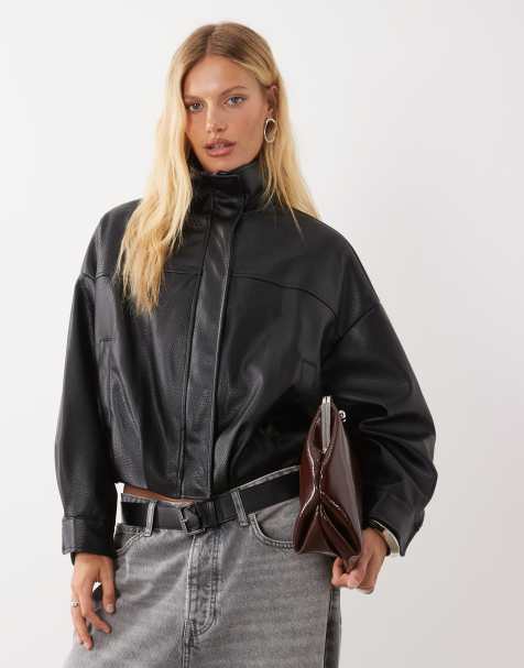 Mango giacca in pelle sintetica con collo alto nera - view 1