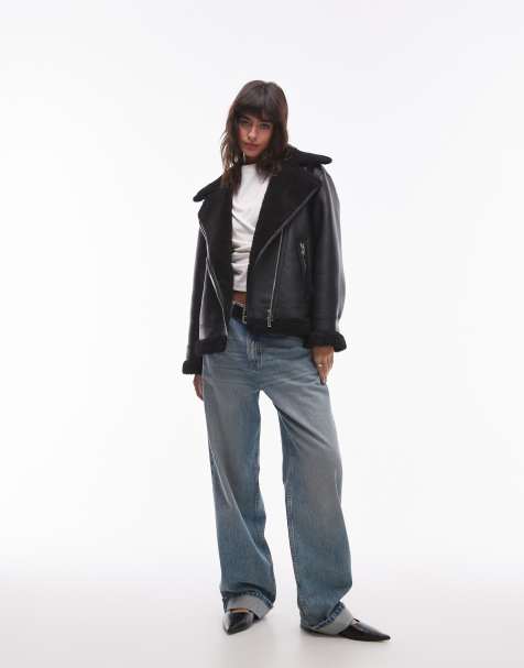 Mango - Giacca stile aviatore nera oversize in montone - view 1