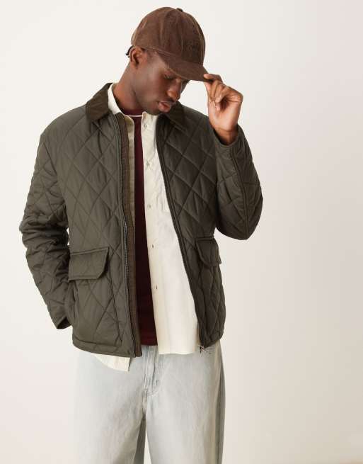 Mango Giacca trapuntata kaki con zip e colletto ASOS