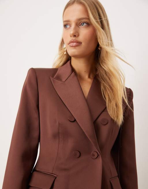 Mango - Gilda - Elegante blazer van satijn in bruin, deel van co-ord set, 3 van 4