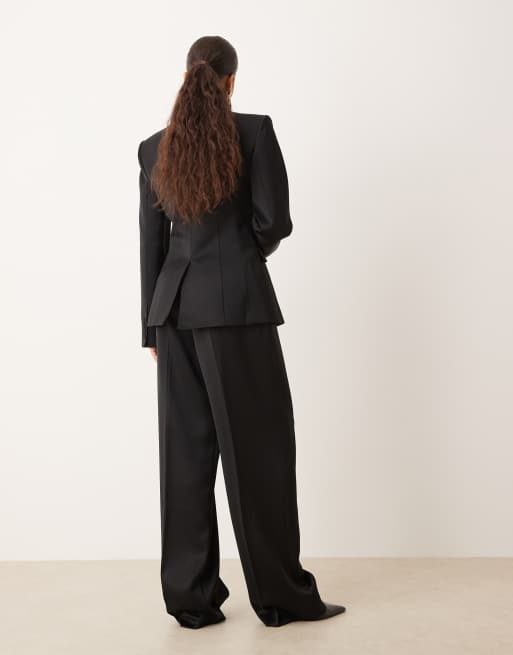 Mango Gilda satin look tailored trouser co-ord in black, 5 of 5