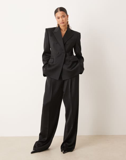 Mango – Gilda – Set in schwarzer Satin-Optik, bestehend aus elegantem Blazer und Hose - view 1