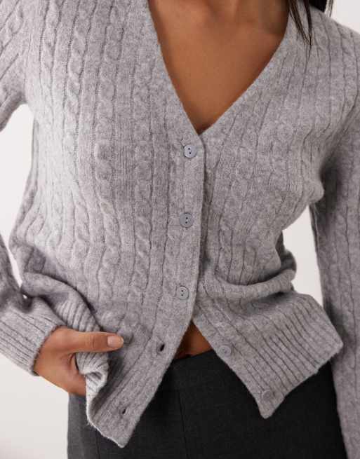 Mango - Gilet à col V en maille torsadée - Gris, 3 de 4