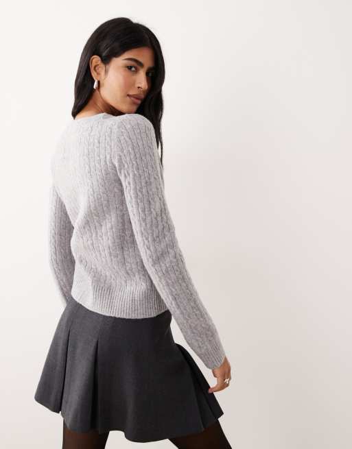 Mango - Gilet à col V en maille torsadée - Gris, 4 de 4