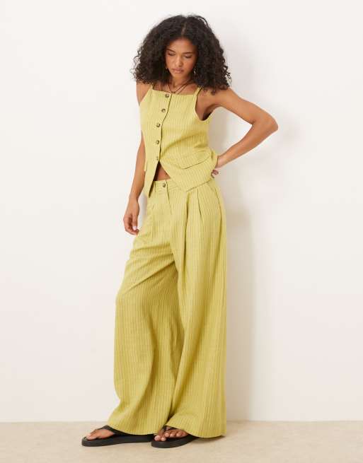 Mango - Gilet accollato giallo a righe in coordinato , 4 di 4