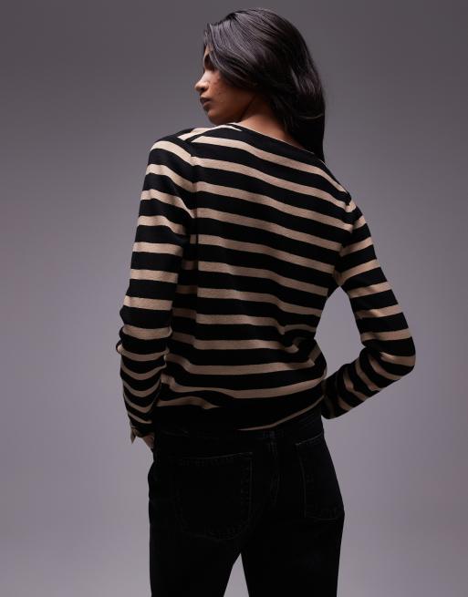 Top Pull Gilet Boutonné Rayé Coloré Punto Roma - Taille XL (42/44), Noir, Viscose - Occasion Très Bon état
