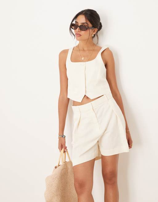 Mango - Gilet corto in misto cotone bianco con scollo squadrato in coordinato