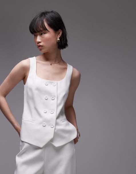 Mango - Gilet de costume d'ensemble à encolure carrée - Blanc - view 1
