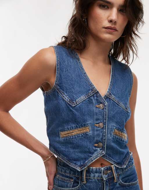 Mango Gilet de costume d'ensemble en jean avec poches en velours