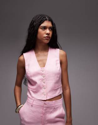Mango - Gilet de costume d'ensemble en lin - Rose
