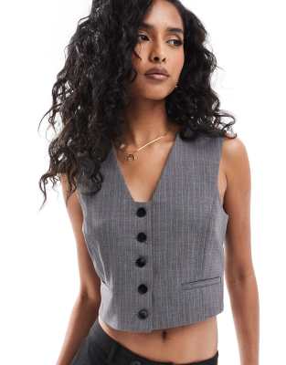 Mango - Gilet de tailleur d'ensemble boutonné à rayures - Gris