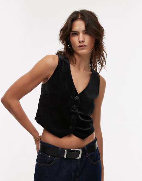 Mango - Gilet de tailleur en velours - Noir - view 1